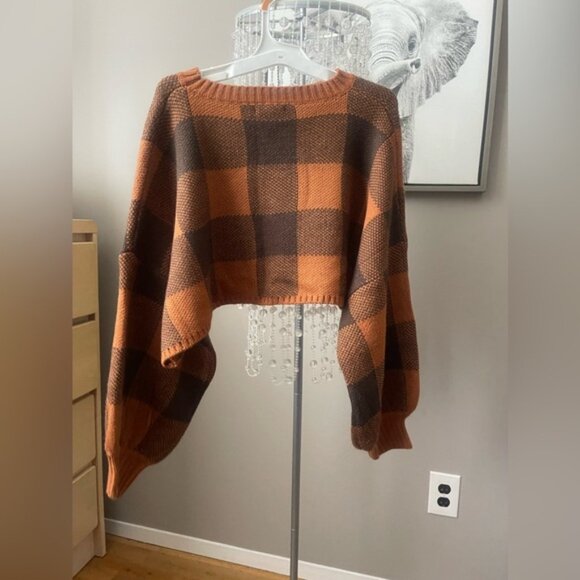 Plaid knit cropped sweater - Picture 2 of 2